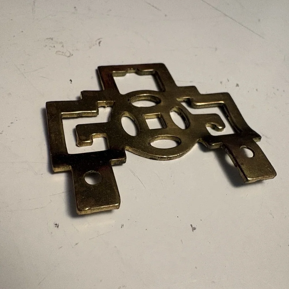 Two Vintage Asian Brass Picture Hangers Chinoiserie Hardware Made in Hong Kong